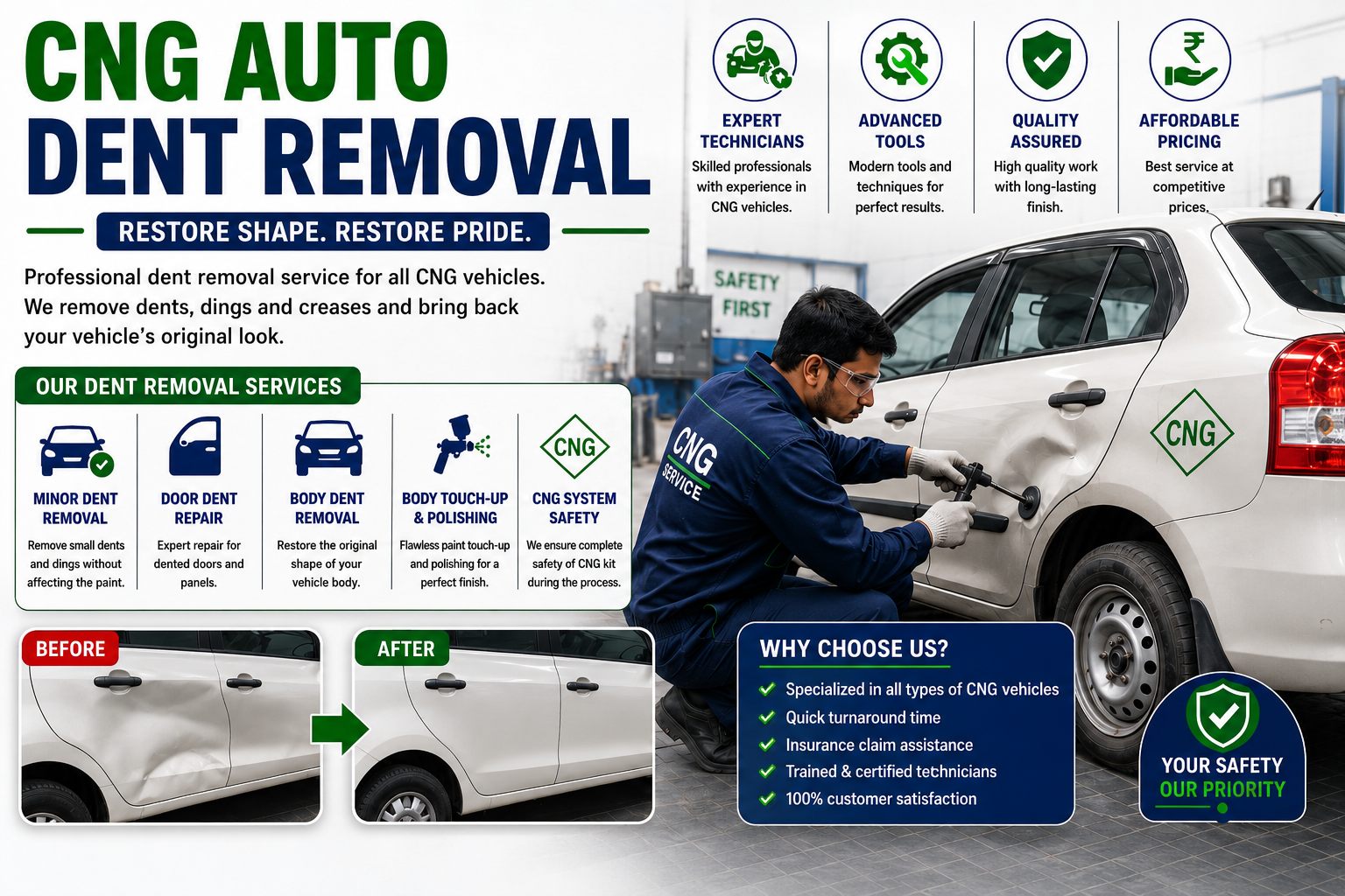 CNG Auto Dent Removal in Baramati, Solapur, Pune